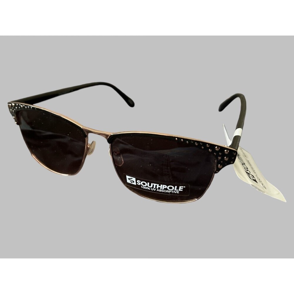 Southpole Women’s Sunglasses Black Gold Square Frame Studded UV Protection NWT